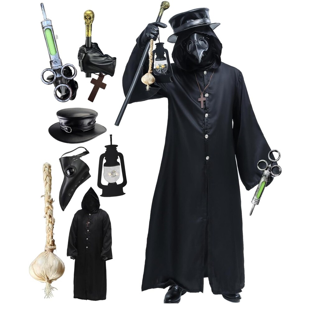 New Absolute Vibe Plague Doctor Bird Mask Black Full Costume Cosplay Large